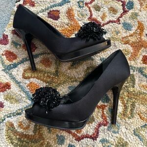 Nine West Black Peep-Toe Heels with Sparkle Detail